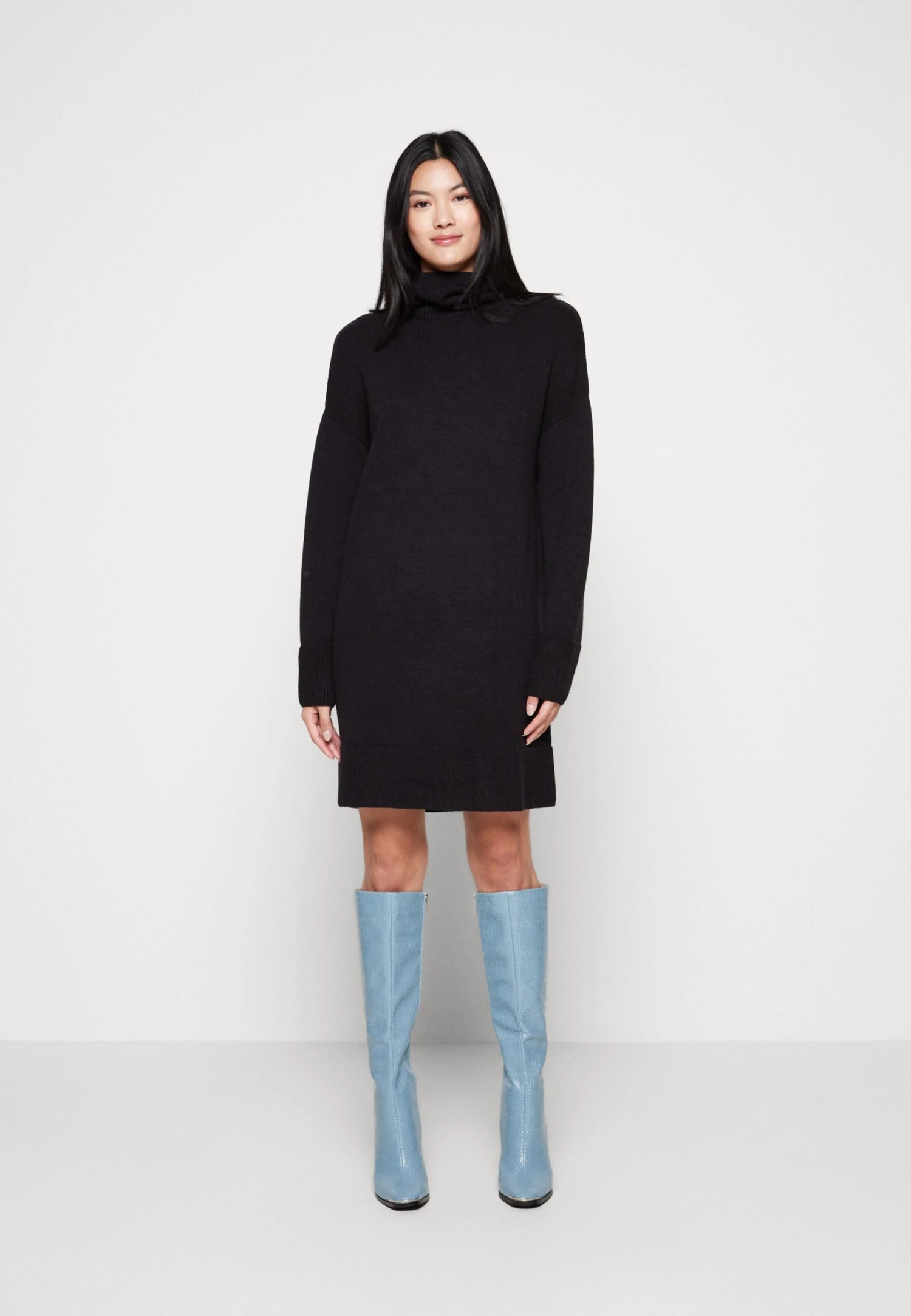 Even&Odd Rollkragen Mini Basic Strickkleid - Robe Pull - Black