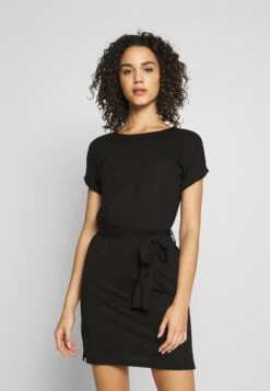 Even&Odd Basic Short Sleeves Mini Belted Dress - Robe En Jersey - Black/Black